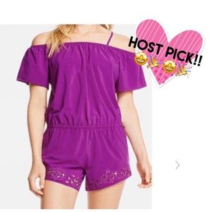 2X HP!!🎖🎖Fabletics Prue Short Purple Romper Shortsleeve Embroided Essential …